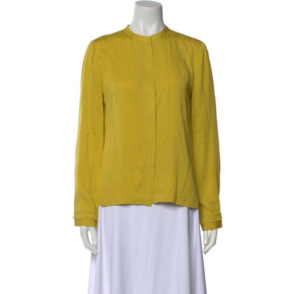 Diane von Furstenberg 100% Silk Mock Neck Button Up Yellow Blouse Shirt - Picture 1 of 9